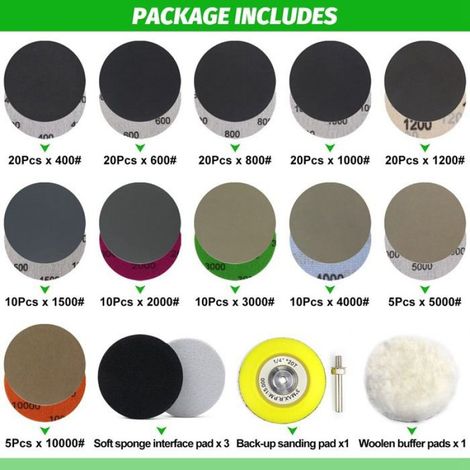 Disque Abrasif - Carbure De Silicium - 76 Mm - Grains 400 À 10000 - Usage Humide Et Sec - Crochet Boucle - Lot De 150 Pièces (1/4)