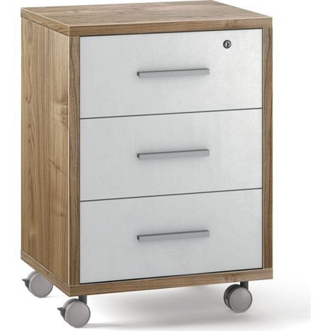 Cassettiera con Ruote, 3 cassetti 51L x 41P x h71 – Finitura Legno Noce e Bianco Opaco – Sarmog (1/3)