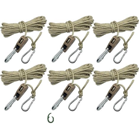 Corda per tenda da campeggio, set da 6 tenditori riflettenti, sistema di pulegge resistente, kaki scuro (1/2)