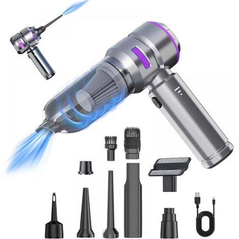 Handstaubsauger – Autostaubsauger 16.000 Pa, 100 W – USB-aufladbar – 3 Geschwindigkeitsstufen – Mehrere Düsen – Silber/Lila (1/5)