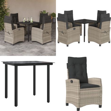Ensemble à manger de jardin et coussins 5 pcs gris clair rotin - Chaise de jardin - Table de jardin (1/5)