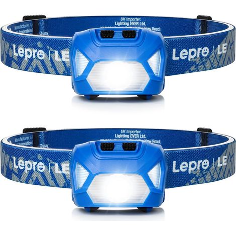 Lampe Frontale Piles,1300 Lux Super Lumineux 6 Modes Blue 2Pcs Léger Torche Frontale LED avec Voyant Rouge, Inclinaison 45° et Bandeau Réglable, IPX4 Étanche pour Camping, Course, Pêche (1/5)