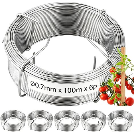 Fil de Fer Galvanisé Ø0.7mm x 100m (Lot de 6 Rouleaux) - Fil Métallique pour Liaison, Tuteurage des Plantes, Treillis et Clôtures, Résistant à la Corrosion (1/5)