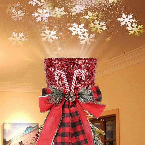 Weihnachtsbaumdekoration: 3D-LED-rotierender Schneeflockenprojektor, roter Zylinder mit glänzenden Pailletten. (1/5)
