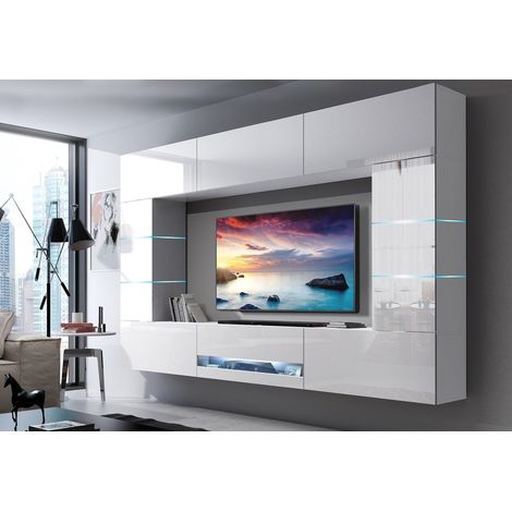 Ensemble meuble TV CONCEPT 62-62-HG-W-2-1B blanc brillant 273 x 35 x 184-200 cm