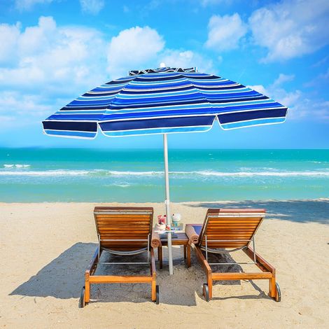 COSTWAY Sonnenschirm 220cm Strandschirm Marktschirm Gartenschirm neigbar Terrassenschirm mit Verankerung Marineblau