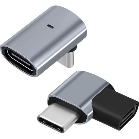 Lot de 2 adaptateurs USB C à 90 degrés, transfert de données 40 Gbps, charge rapide 240 W, sortie vidéo 8 K, type C mâle vers femelle, compatible avec Thunderbolt 4, Steam Deck, Switch (1/5)