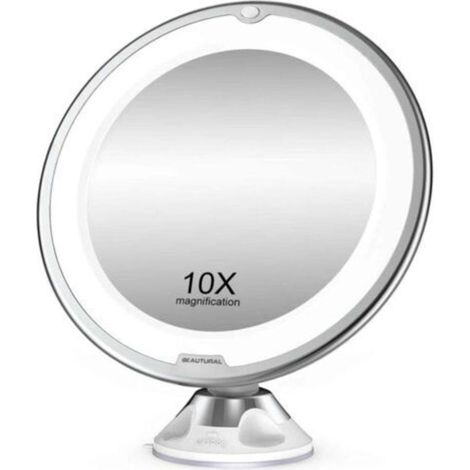Grossissant Miroir Maquillage 10x avec Lumières LED 1 Joint à Bille d'attache Ajustable à 360° Miroir Cosmétique Portable, pour Salle de Bain, Voyage (1/5)