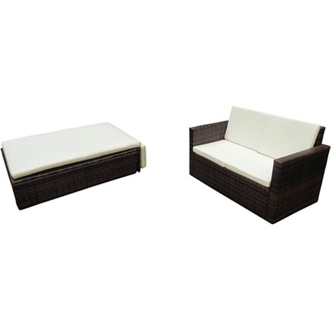 Set Divani da Giardino 2 pz Salotto da Giardino con Cuscini in Polyrattan Marrone (1/5)