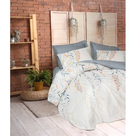 Parure de lit - 1 housse de couette 220 x 240 cm + 2 taies d'oreiller 60 x 60 cm - 100 % coton renforcé - Bleu
