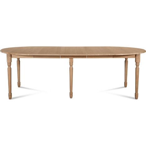 Hellin – Table ronde extensible en chêne massif 105 cm – 3 rallonges 40 cm – Pieds tournés pour 12 convives – Fabrication européenne