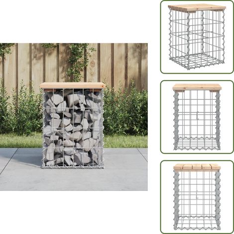 The Living Store Panca Giardino Design Gabbione 33x31x42 cm Legno Massello Pino - Panca da esterno