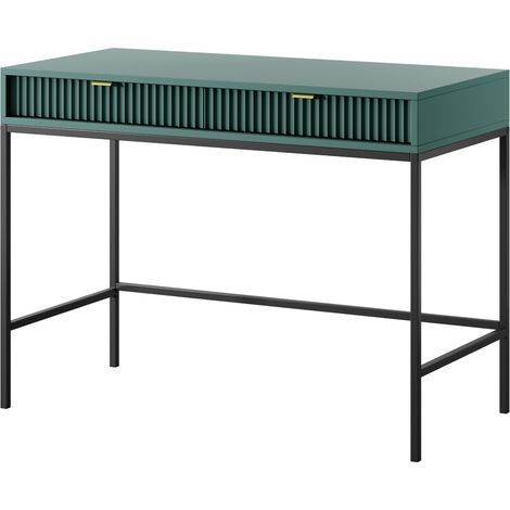 Coiffeuse NANAIMO - Verte - Poignées Dorées - Deux Tiroirs - Largeur 104 cm, Hauteur 77 cm, Profondeur 50 cm (1/5)