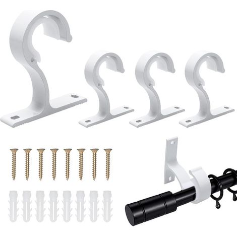 4-teiliges Gardinenstangen-Halterungsset, Aluminiumlegierung, ø25–28 mm, weiß, 8,3 x 7,5 cm, Deckenmontage, für Zuhause (1/5)