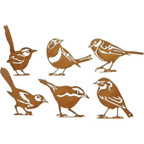Vogelfiguren 6 Stück rustikale Metallskulpturen dekorative