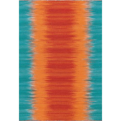 Tapis en Laine Tissé Fait Main "Sunset" Orange & Bleu 90 x 160 cm (1/4)
