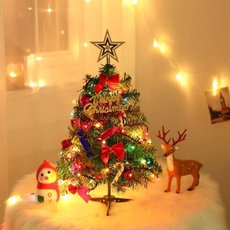Sapin de Noël 50cm avec lumières, sapin de Noël décoré, sapin de Noël artificiel avec pommes de pin, alimenté par batterie (1/4)