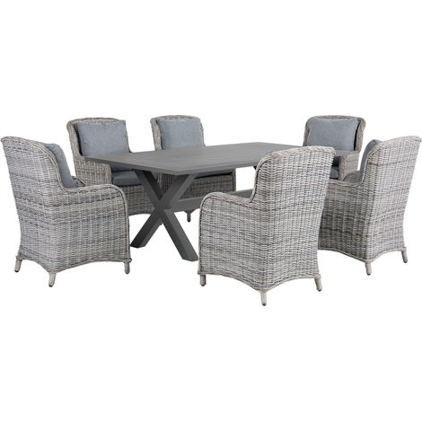 Gartenmöbel Set 6-Sitzer CASCAIS inkl. Kissen Polyrattan Grau