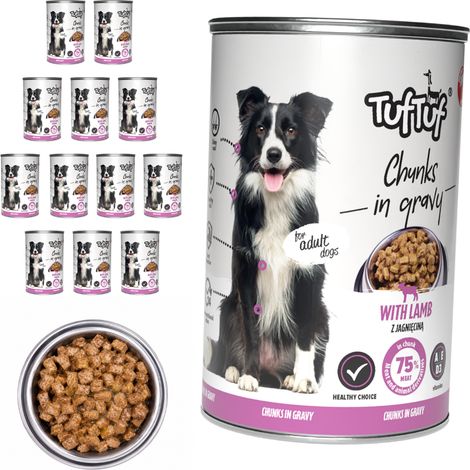 TufTuf Nassfutter für Hunde, Lamm, Dose, 12 x 415 g, Stückchen in Soße (1/3)