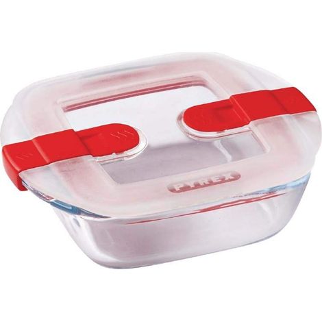 Pyrex Cook & Heat contenitore quadrato per alimenti in vetro borosilicato con coperchio sfiatavapore per il microonde – cuocere in forno, conservare & riscaldare- 25x22cm - (1/5)