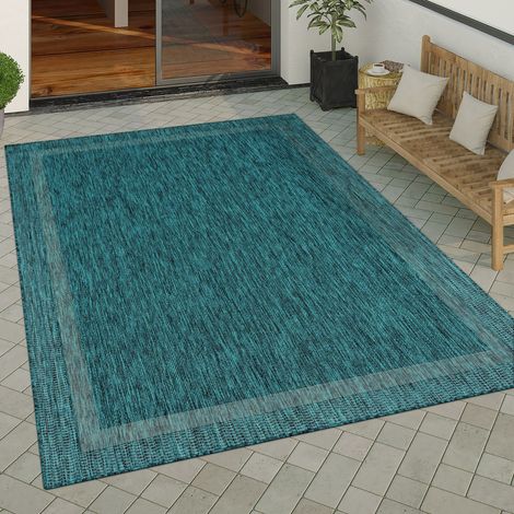 Paco Home Outdoor Teppich Flachgewebe in Sisal-Optik mit Bordüre UV-beständig robust 80x150 cm, Türkis