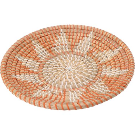 Handwoven Grass Wall Ornaments, 35cm Diameter with Insulating Pad for Table Protection, Living Room Decor (1/5)
