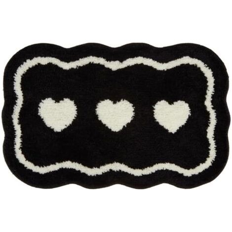 Tapis de salle de bain noir et blanc en forme de cœur, paillasson d'entrée antidérapant, absorbant, lavable en machine