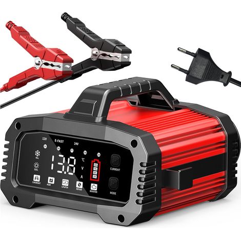 Chargeur Batterie Voiture 12V/24V Chargeur Batterie Lithium avec Réparation Automatique Écran LCD Booster Démarrage Assisté Chargeur pour Voiture Moto Camion LiFePO4 AGM (1/5)