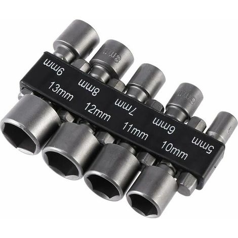 Porte-embout de visseuse　Lot de 9 forets à douille impériale de 5 à 13 mm avec écrou à percussion pour perceuse à queue hexagonale 1/4"