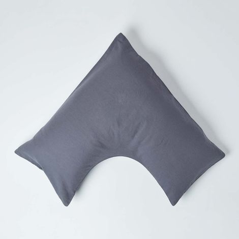 HOMESCAPES Dark Grey Linen V Shaped Pillowcase
