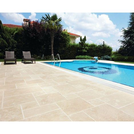 Carrelage travertin crème 1er choix – Big opus 1,2cm – Aspect vieilli – Surface 1,67 m² – Résistant aux intempéries
