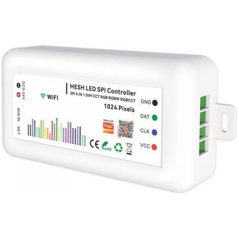 Centralina Controller SPI WS2815 5 In 1 WIFI, RF 2.4G TUYA, Smart Life, Max 15A Tot. (6A/CH) DC5-24V 360W, per Striscia Led Magic Colore Mono Colore, CCT, RGB, RGBW, RGBCCT