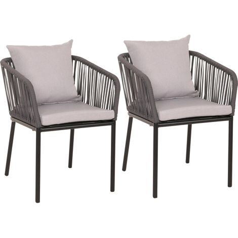 Lot de 2 chaises de jardin avec accoudoir cadre en aluminium anthracite corde en maille coussin gris clair 040007307 (1/5)