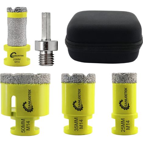 Foret Diamant Kit Trepan Carrelage - 5pcs (25/35/50mm+20mm Forets à Fraiser+Adaptateur Hexagonal) pour Carrelage Céramique Porcelaine Marbre Granit M14 Filetage (1/5)