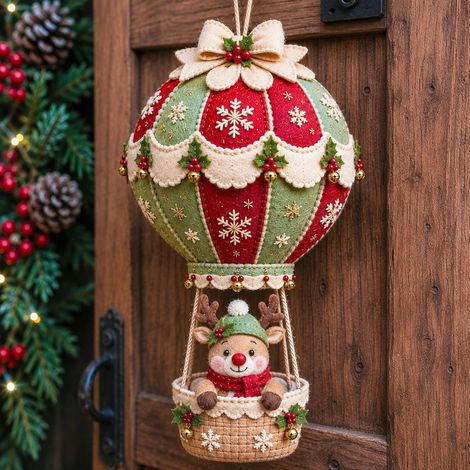 Kit de bricolage de montgolfière de Noël portable et mignon à suspendre -- Kit de bricolage de montgolfière de Noël - Ours --