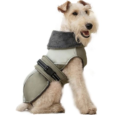 Cappotto invernale verde per cani con collo di pelliccia, taglia 3XL (1/3)