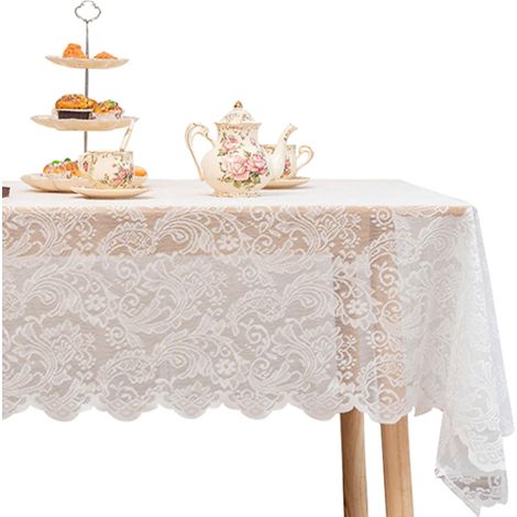 Weiße Spitzentischdecke, rechteckig, 150 cm x 200 cm, mit Phönixschwanz-Blumenstickerei, für Gartenpartys, Empfänge, Abendessen und Babypartys. (1/5)