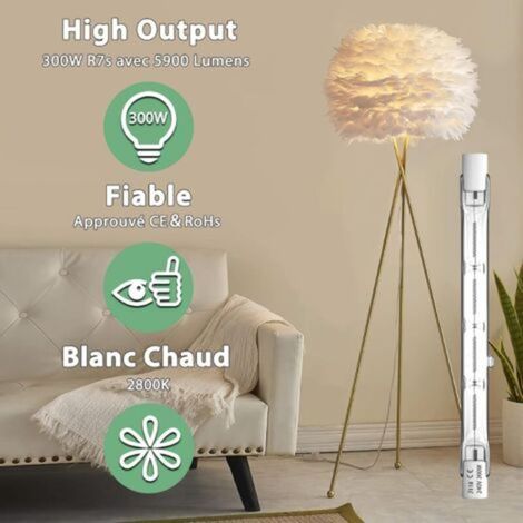 Lampadina alogena R7s 300W 118mm - Proiettore alogeno lineare bianco caldo 2800K, per luci di sicurezza, illuminazione da giardino, confezione da 5 (1/4)