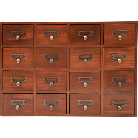 Senderpick – Meuble de rangement vintage 16 tiroirs – Bois de pin et contreplaqué – Dimensions 50 x 10 x 35 cm – Rangement pour bureau et bibliothèque (1/5)