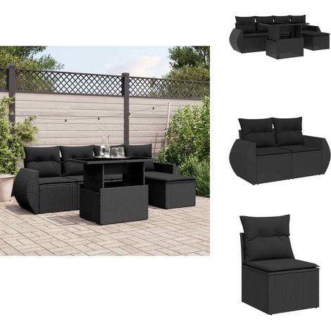 Salon de jardin 6 pcs avec coussins noir résine tressée - Ensemble Salon De Jardin - Meuble Extérieur - Jardin Design - Mobilier De Jardin - Set Salon De Jardin (1/5)