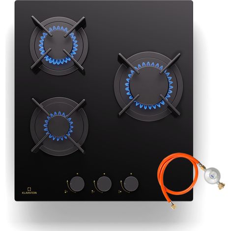 Klarstein Goldflame - Piano cottura a gas, 3 fuochi, bruciatori in ottone, vetroceramica, nero (1/5)