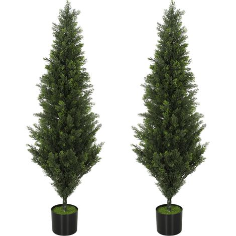 HOMCOM Set of 2 Decorative Artificial Plants Cypress in Weighted Pot, 120cm