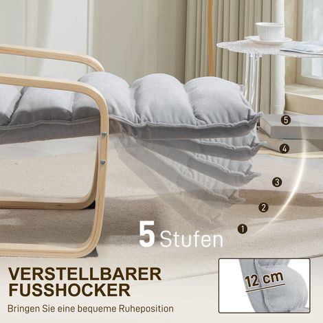 Fauteuil lounge en bois de bouleau, fauteuil rembourré avec repose-pieds réglable, chaise à accoudoirs moderne, gris clair (1/4)