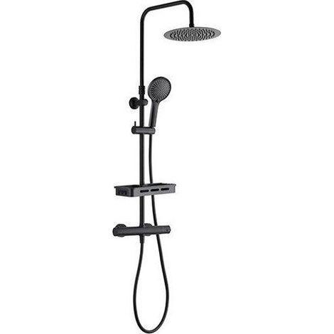 Colonne de douche avec mitigeur thermostatique - Edouard Rousseau - Ars Tab - Noir - Douche de tete ronde - Douchette a main (1/3)