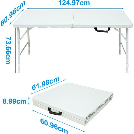 Mesa de jardín plegable regulable en altura 124,97 x 60,96 x 73,66 cm, blanca HAVRYA (1/2)