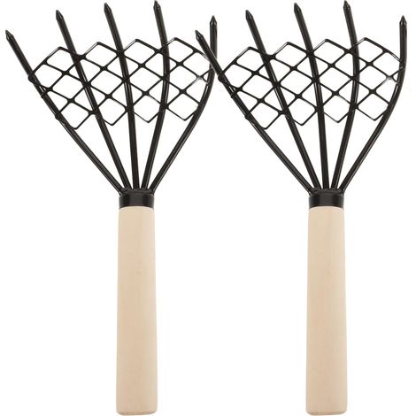 2 Pièces Râteau À Fruits De Mer, Acier Carbone, Manche En Bois, Pour Pêche À Pied Et Collecte De Coquillages (1/5)