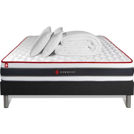 Komplettpaket Bett - Matratze 180x200 cm + Boxspringbett mit Lattenrost (im Set) + 2 Kopfkissen + Bettdecke - Energy