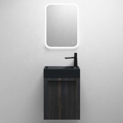 Mai & Mai Mobile Bagno Sospeso46x26x63cm in Nero Grigio, Set Mobile da Bagno Include Lavabo da Minerale fuso e Specchio LED in Antracite opaco, Seria Pisa02 (1/5)