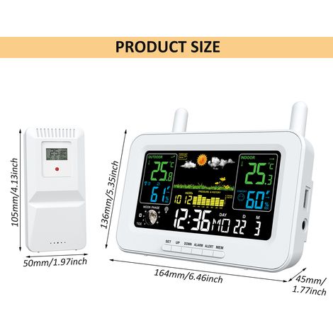 Station météo intelligente écran couleur, USB, radio-réveil, température/humidité intérieur/extérieur