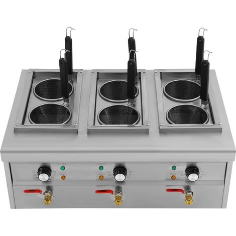 Cuiseur à pâtes électrique commercial en acier inoxydable 201, 2 compartiments, 2,5 kW, 6 tamis, capacité de 18 l, argenté, 68,5 x 54 x 28,5 cm (1/5)